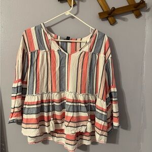 a.n.a Striped Tunic in Coral, Navy & Cream